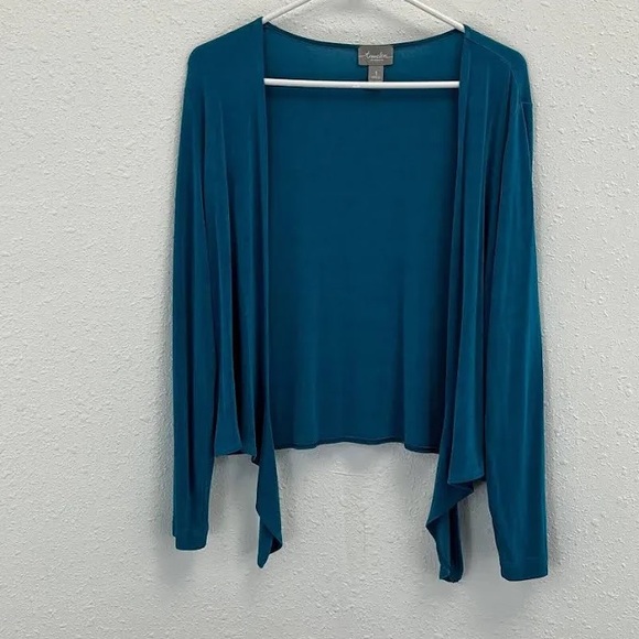 Chico's Travelers Women’s Sz 1 US Medium Classic Tie Front Jacket Turquoise NWT - Picture 4 of 7